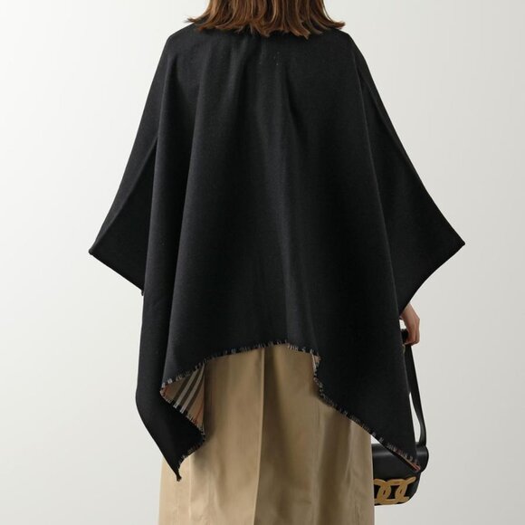 Burberry Icon stripe Solid Reversible Wool Cape Black US OS - Picture 8 of 8